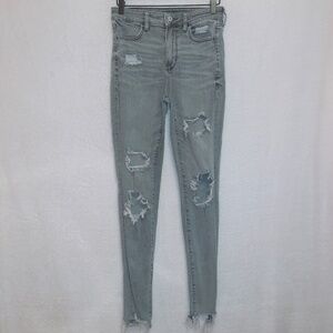 American Eagle AE Gray Wash Denim Next Level Stretch Super Hi Rise Jegging Jeans